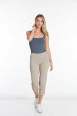 Petite Cropped Pants with Pockets and Strap Hem Vents - Stone