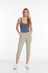 Petite Cropped Pants with Pockets and Strap Hem Vents - Stone