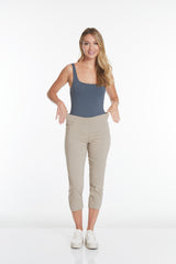 Petite Cropped Pants with Pockets and Strap Hem Vents - Stone