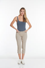 Petite Cropped Pants with Pockets and Strap Hem Vents - Stone