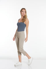 Petite Cropped Pants with Pockets and Strap Hem Vents - Stone