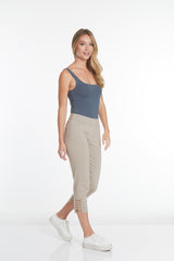 Petite Cropped Pants with Pockets and Strap Hem Vents - Stone