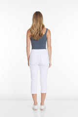 White Crop Pants with Pockets and Strap Hem Vents