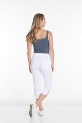 White Crop Pants with Pockets and Strap Hem Vents