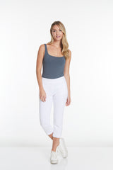 White Crop Pants with Pockets and Strap Hem Vents