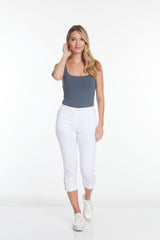 White Crop Pants with Pockets and Strap Hem Vents