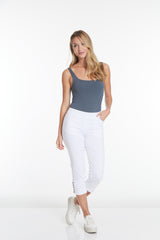 White Crop Pants with Pockets and Strap Hem Vents