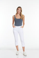 White Crop Pants with Pockets and Strap Hem Vents