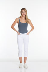 Plus Size White Crop Pants with Pockets & Strap Hem Vents