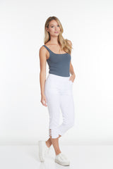 White Crop Pants with Pockets and Strap Hem Vents