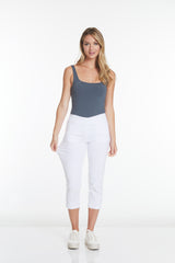 White Crop Pants with Pockets and Strap Hem Vents