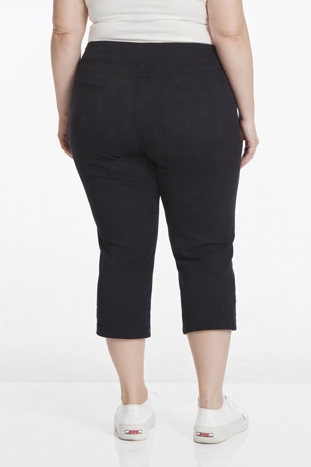 Plus Size Black Crop Pants with Pockets & Strap Hem Vents