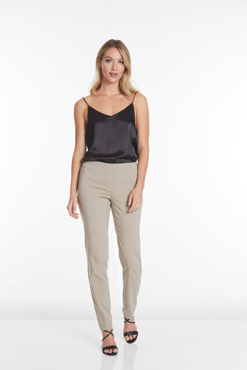 Plus Pull-On Solid Narrow Leg Pant With Faux Front Pockets - Stone