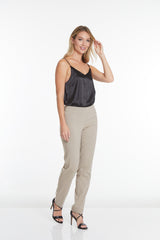 Plus Pull-On Solid Narrow Leg Pant With Faux Front Pockets - Stone