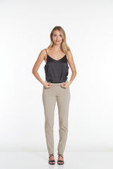 Plus Pull-On Solid Narrow Leg Pant With Faux Front Pockets - Stone