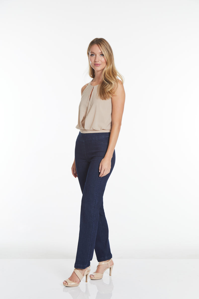 Plus Pull-On Solid Relaxed Leg Pant With Faux Front Pockets - Denim