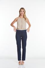 Pull-On Solid Relaxed Leg Pant With Faux Front Pockets - Denim