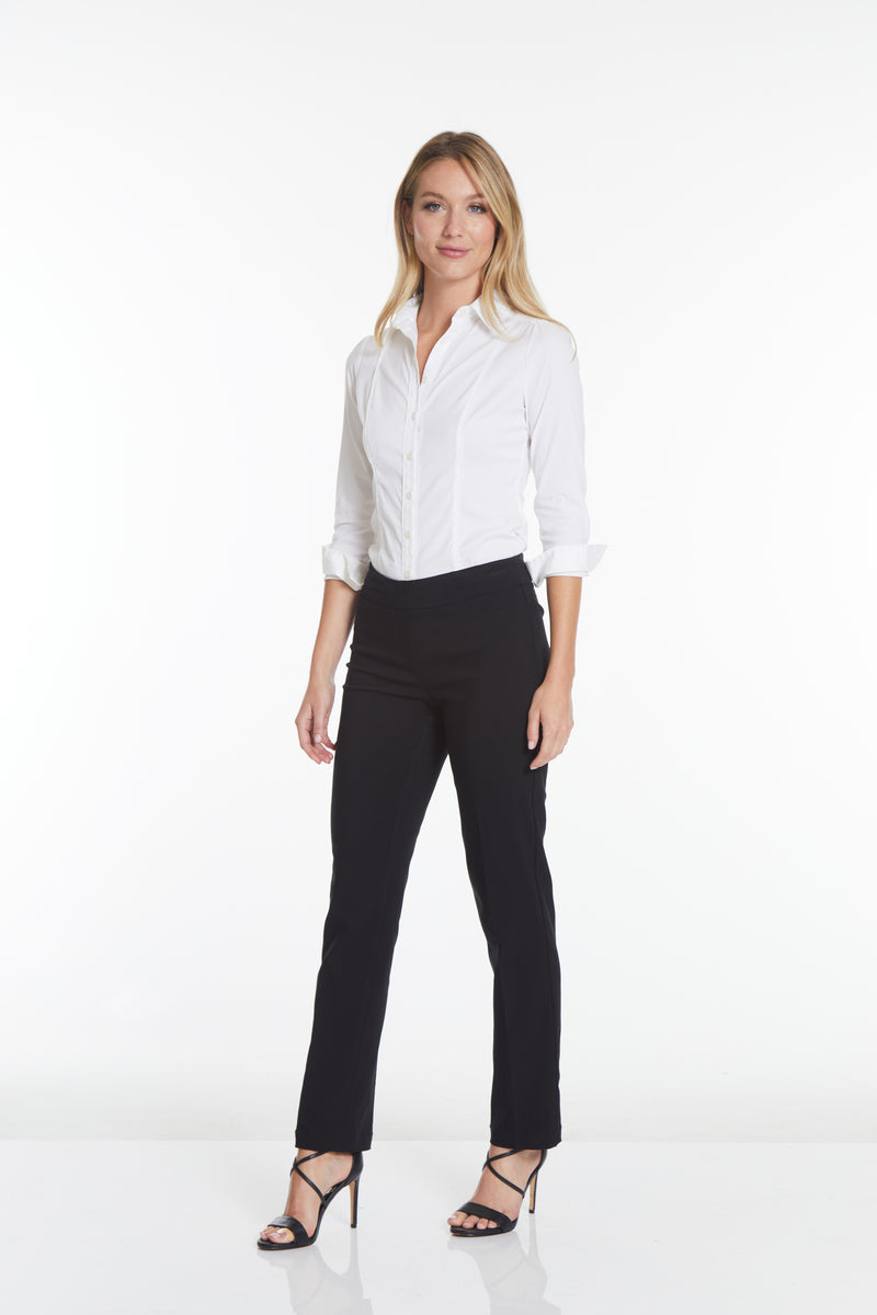 Pull-On Solid Relaxed Leg Pant With Faux Front Pockets - Black