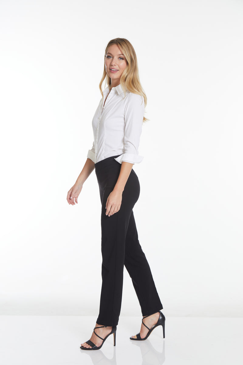 Pull-On Solid Relaxed Leg Pant With Faux Front Pockets - Black