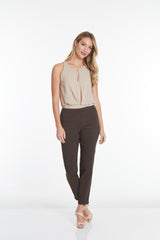 Plus Size Pull On Ankle Pants - Chocolate Brown