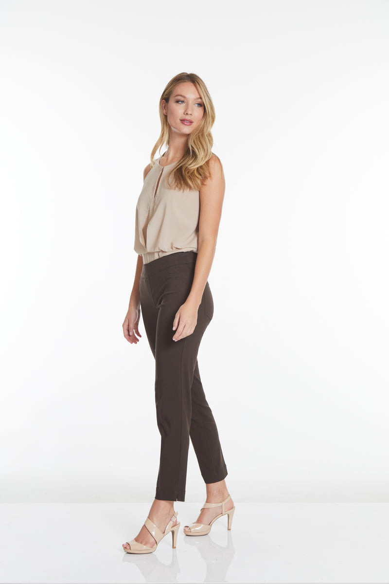 Plus Size Pull On Ankle Pants - Chocolate Brown