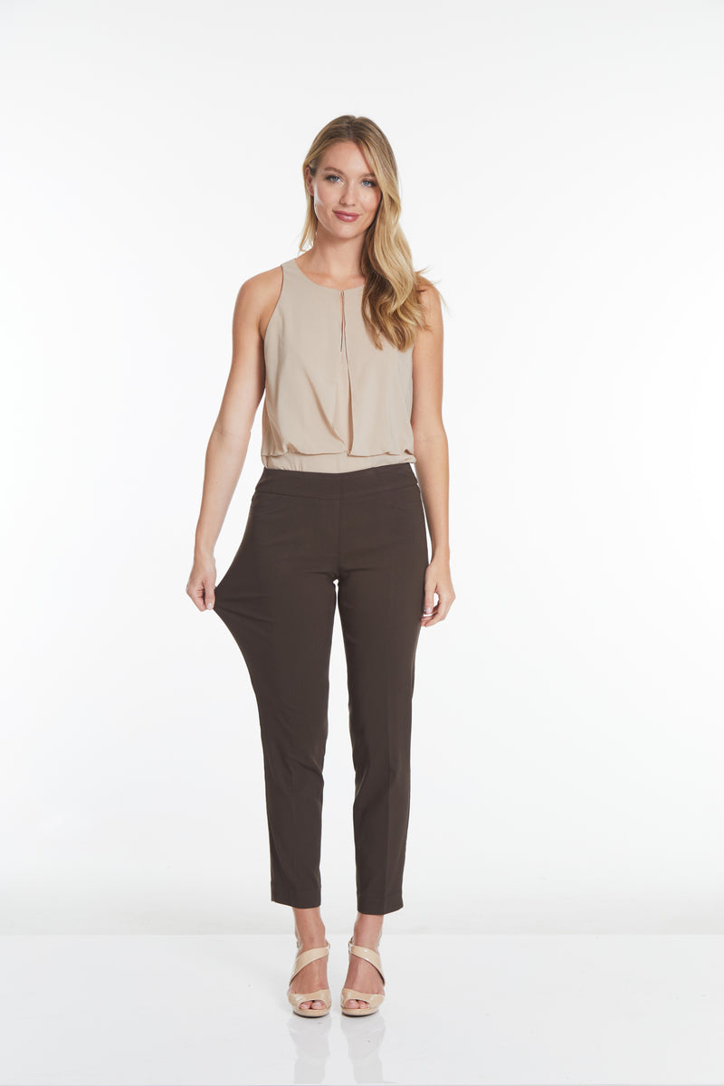 Plus Size Pull On Ankle Pants - Chocolate Brown