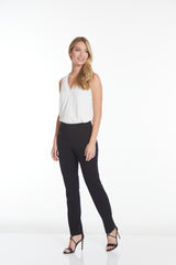 Wide Band Elastic Waist Black Ankle Pants