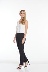 Wide Band Elastic Waist Black Ankle Pants