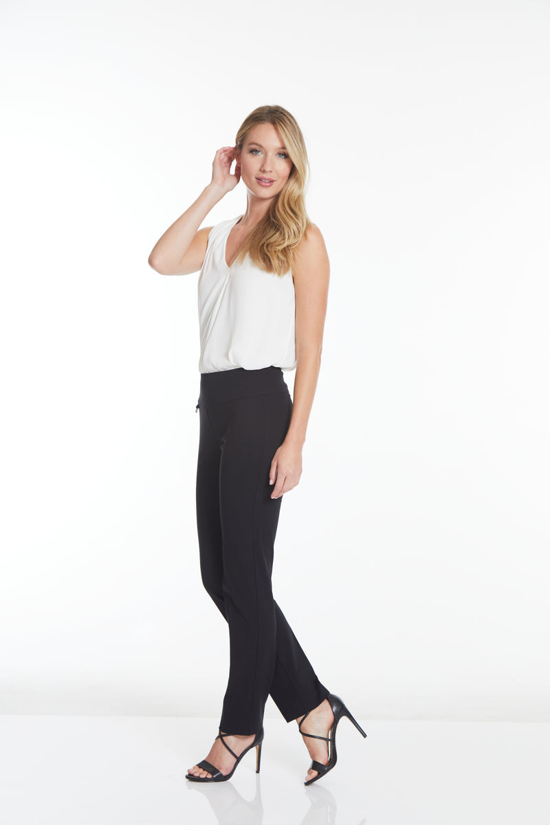 Wide Band Elastic Waist Black Ankle Pants