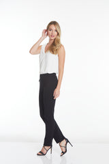 Petite Elastic Waist Ankle Pants - Black