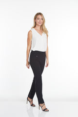 Petite Elastic Waist Ankle Pants - Black