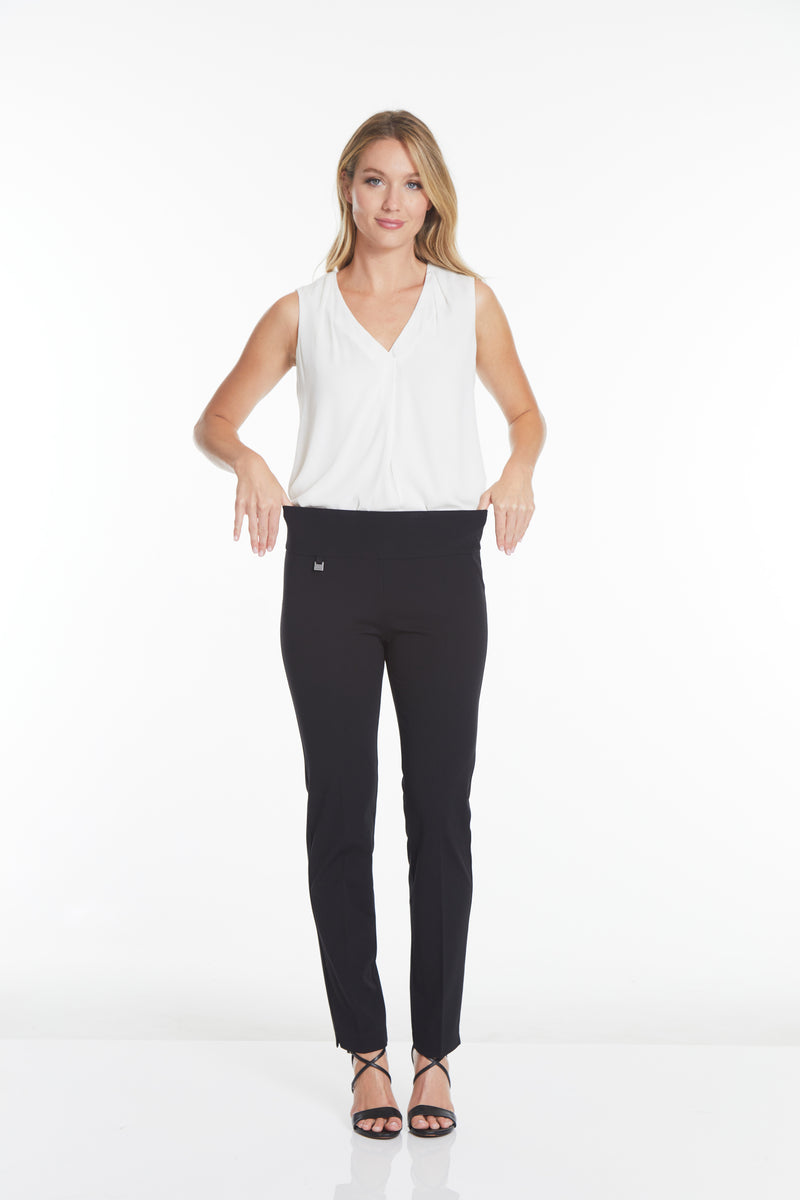 Wide Band Elastic Waist Black Ankle Pants