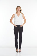 Petite Elastic Waist Ankle Pants - Black