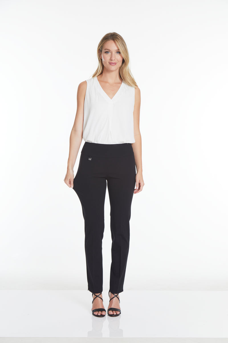 Petite Elastic Waist Ankle Pants - Black