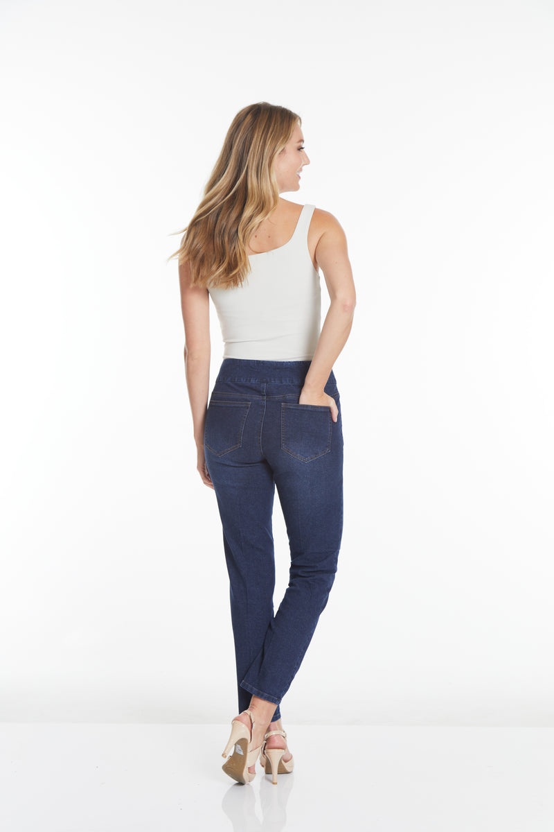 Pull-On Ankle Jean with Front and Back Pockets - Midnight Indigo
