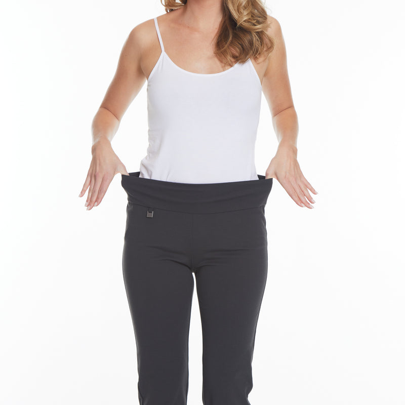 Wide Band Elastic Waist Pull On Ankle Pant - Intense Gray