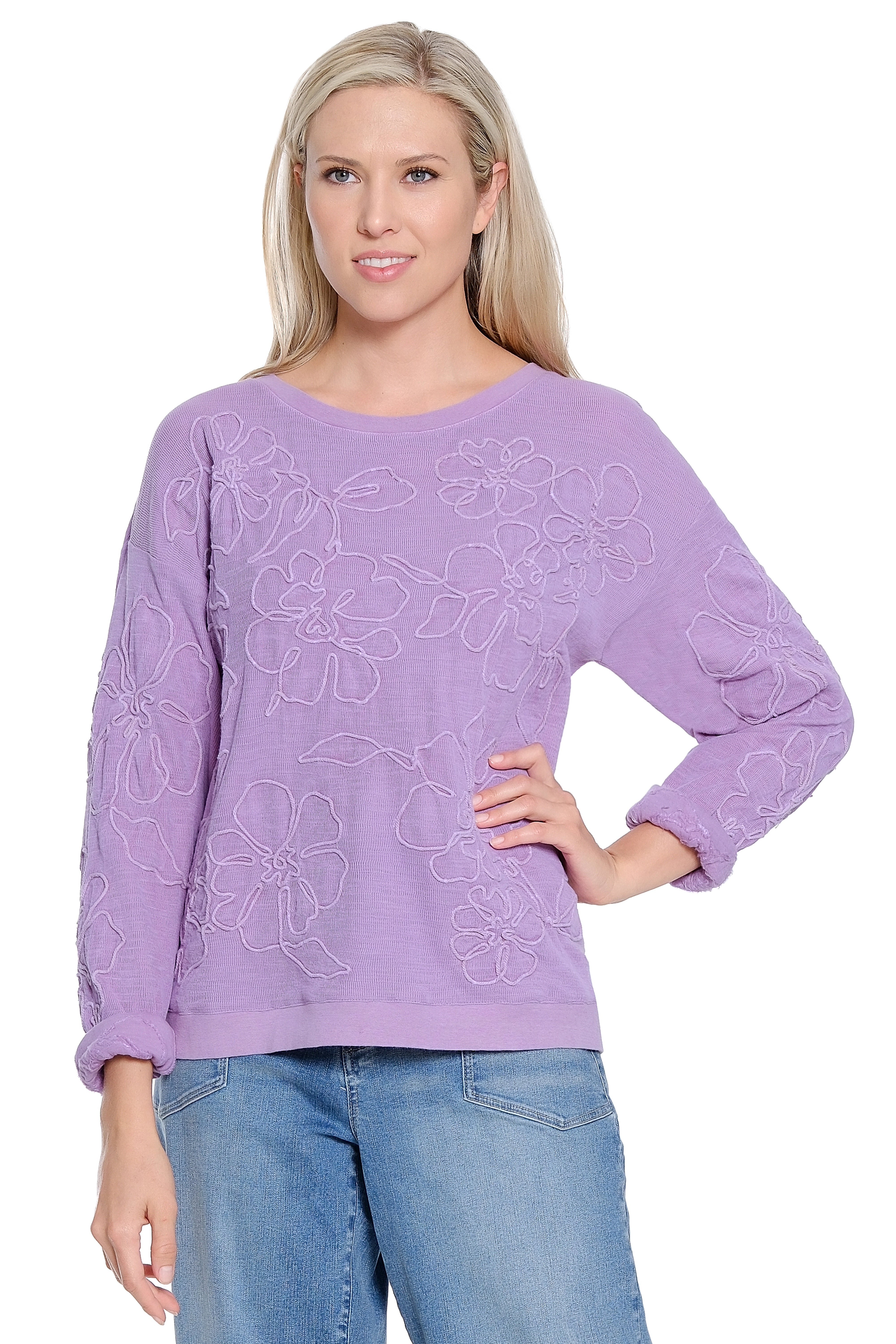 Embroidered Pullover Top - Light Purple