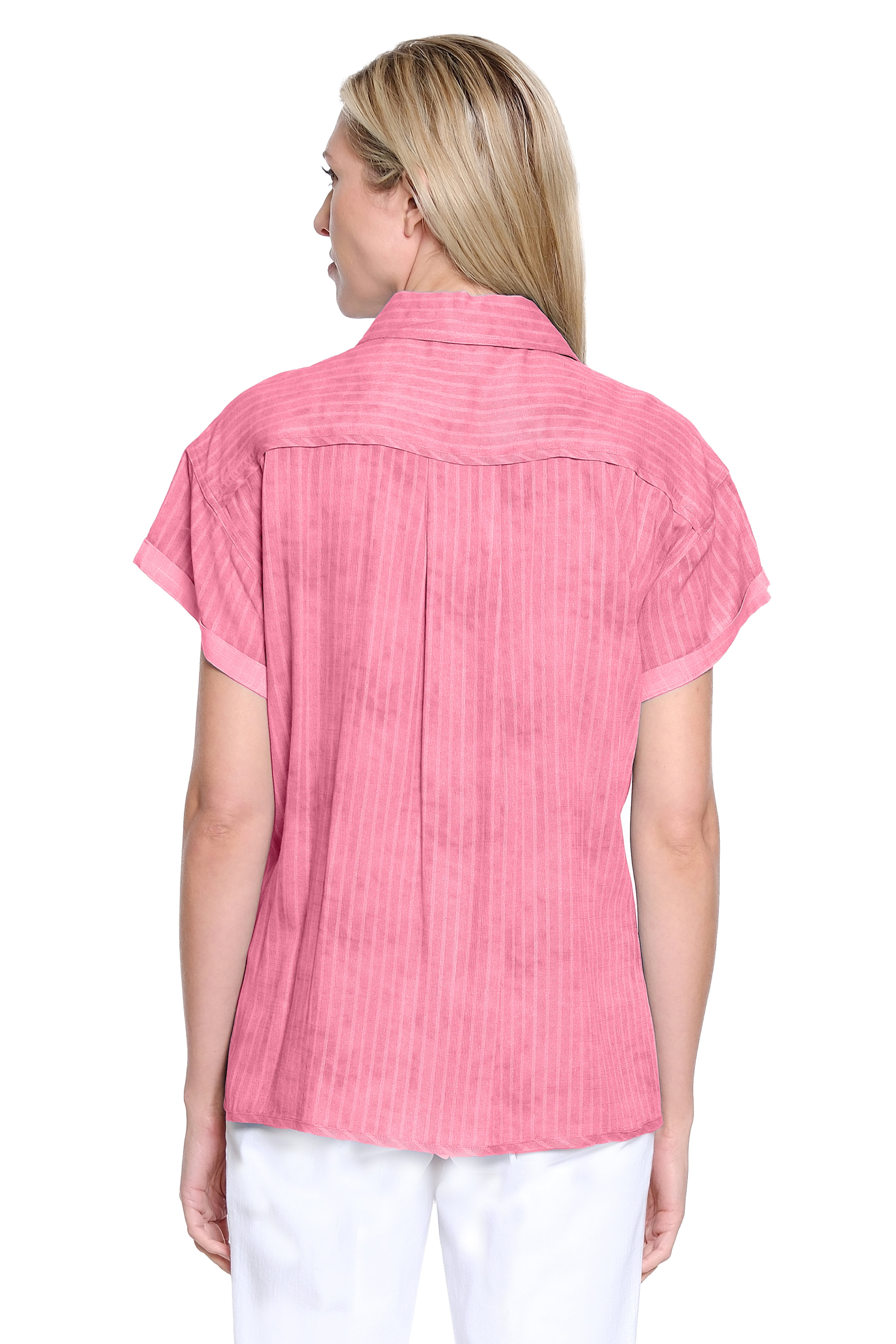 Stripe Button Up Shirt - Dark Coral