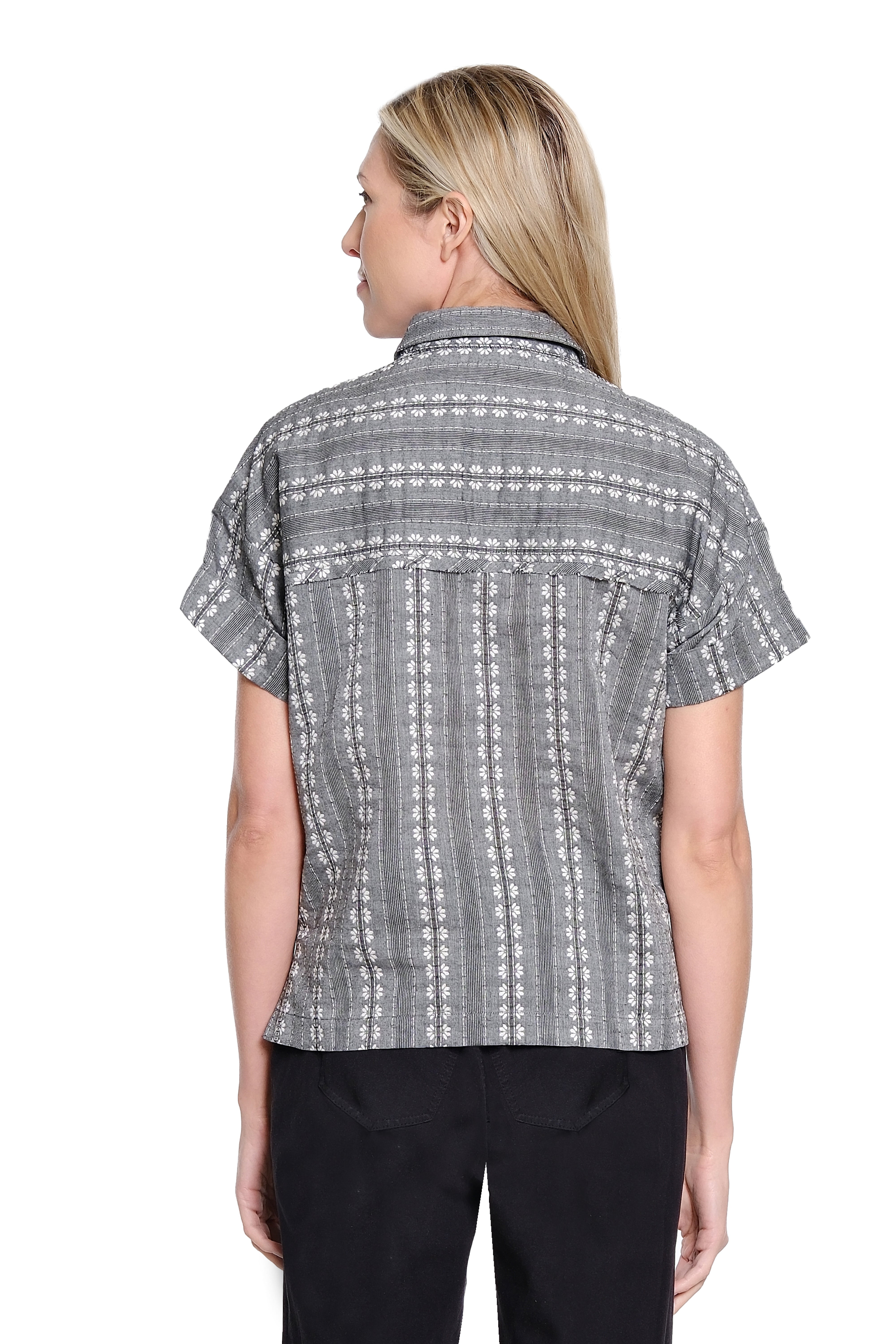 Y-Neck Collar Camp Shirt - Black