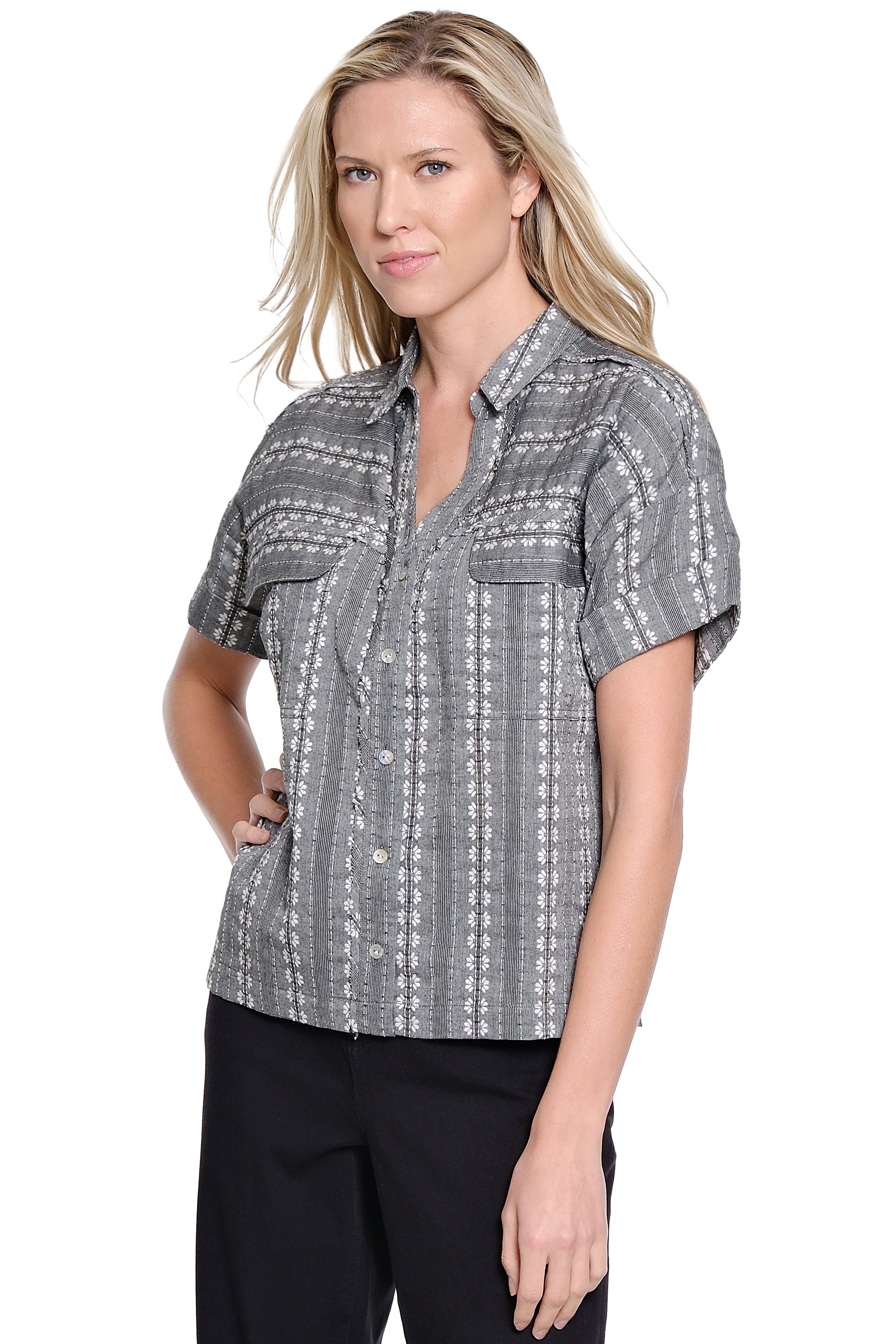 Y-Neck Collar Camp Shirt - Black