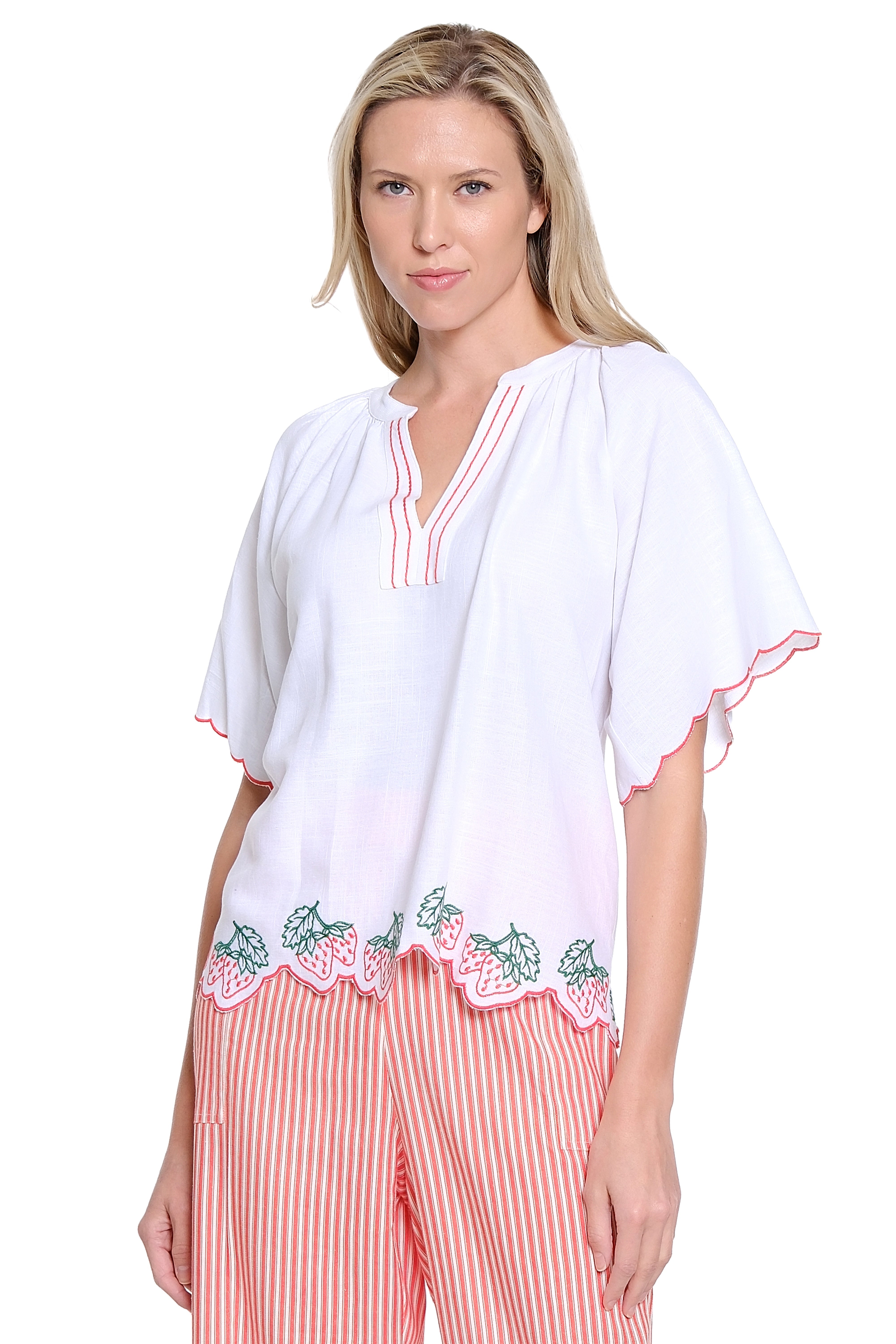 Embroidered Pop-Over Top - White