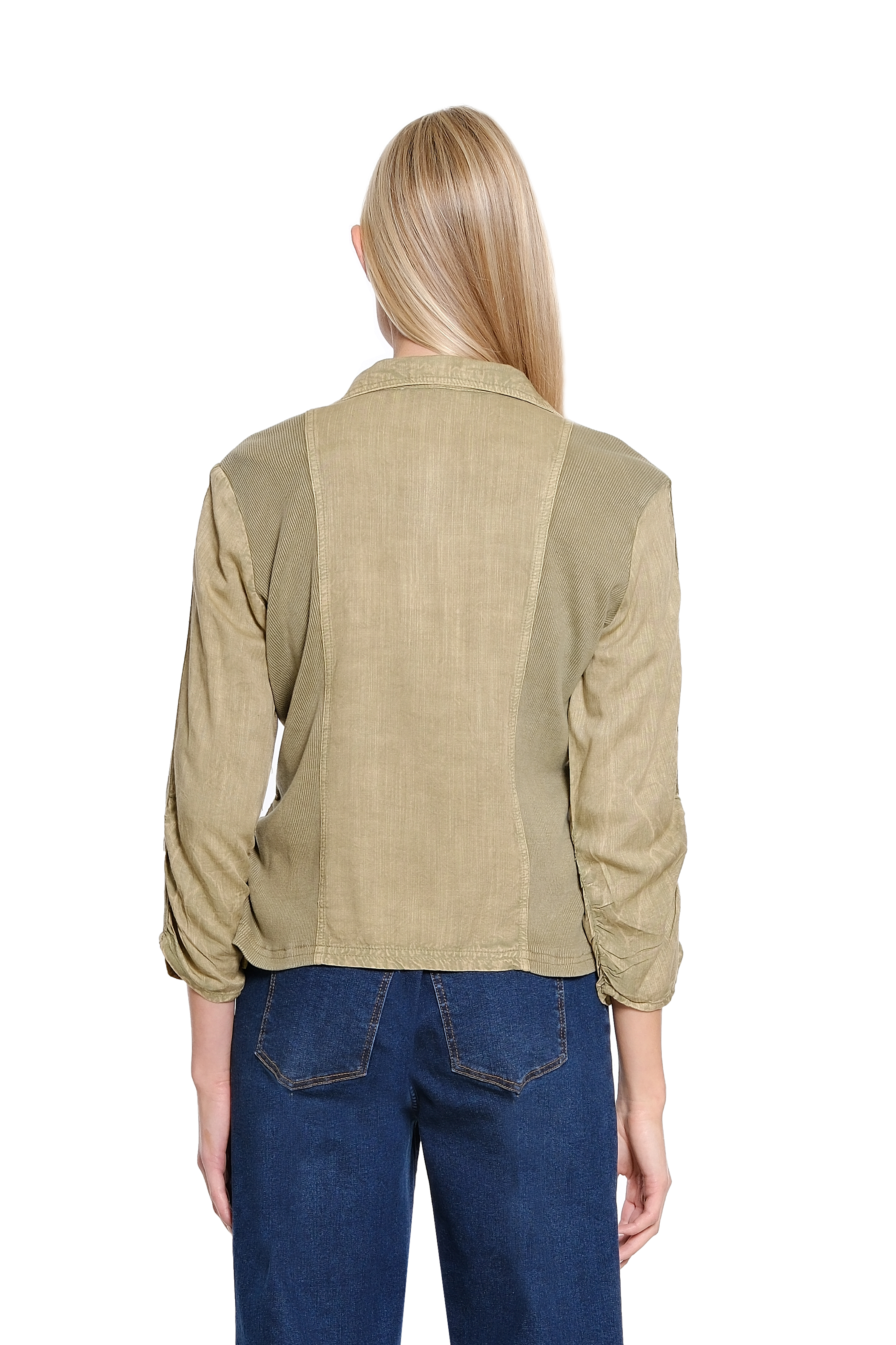 Notched Lapel Jacket with Knit Insets - Camel