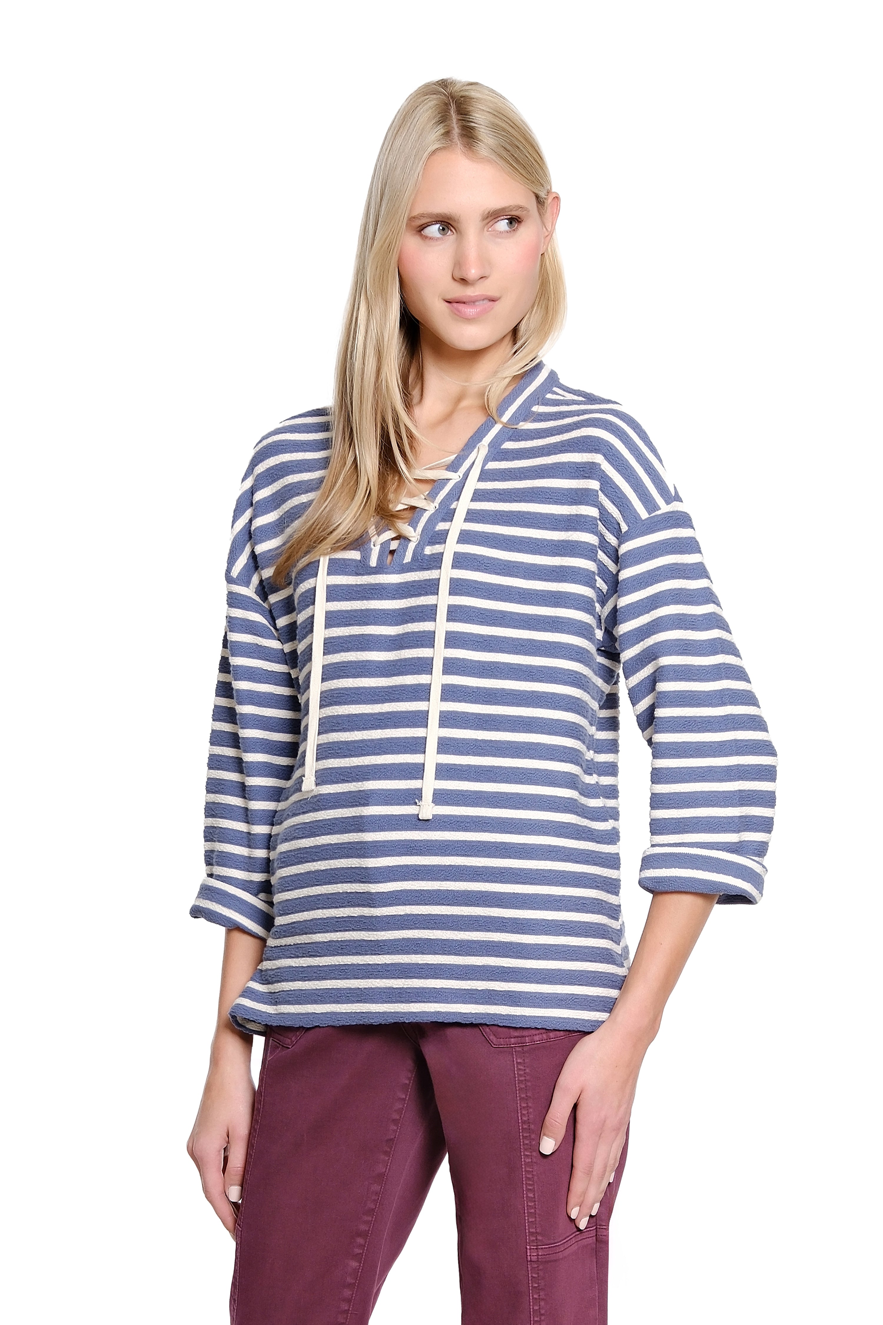 Stripe Lace Up Pullover - Blue Stripe