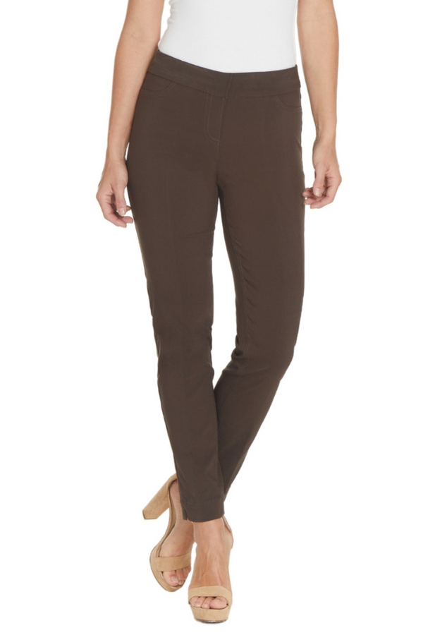 Plus Pull-On Solid Narrow Leg Pant With Faux Front Pockets - Chocolate