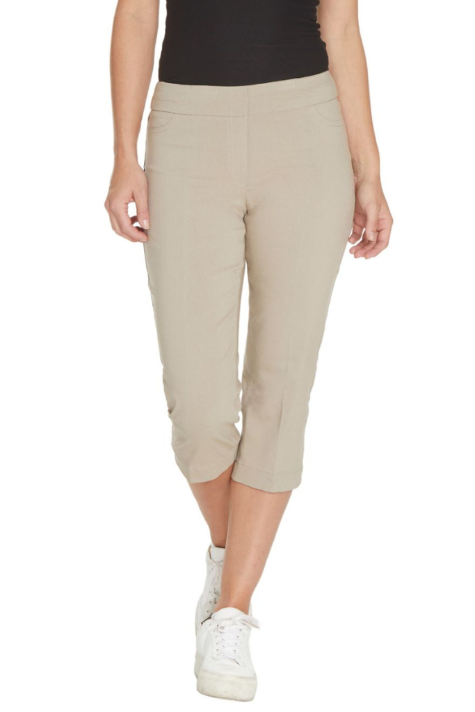 Pull-On Stone Capri Pants With Pockets