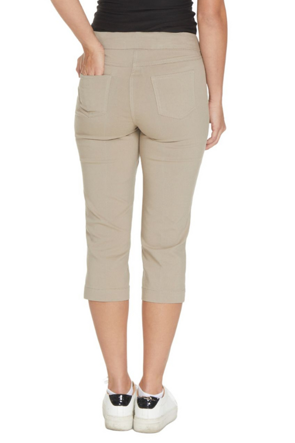 Plus Pull On Capri Pant With Pockets - Stone
