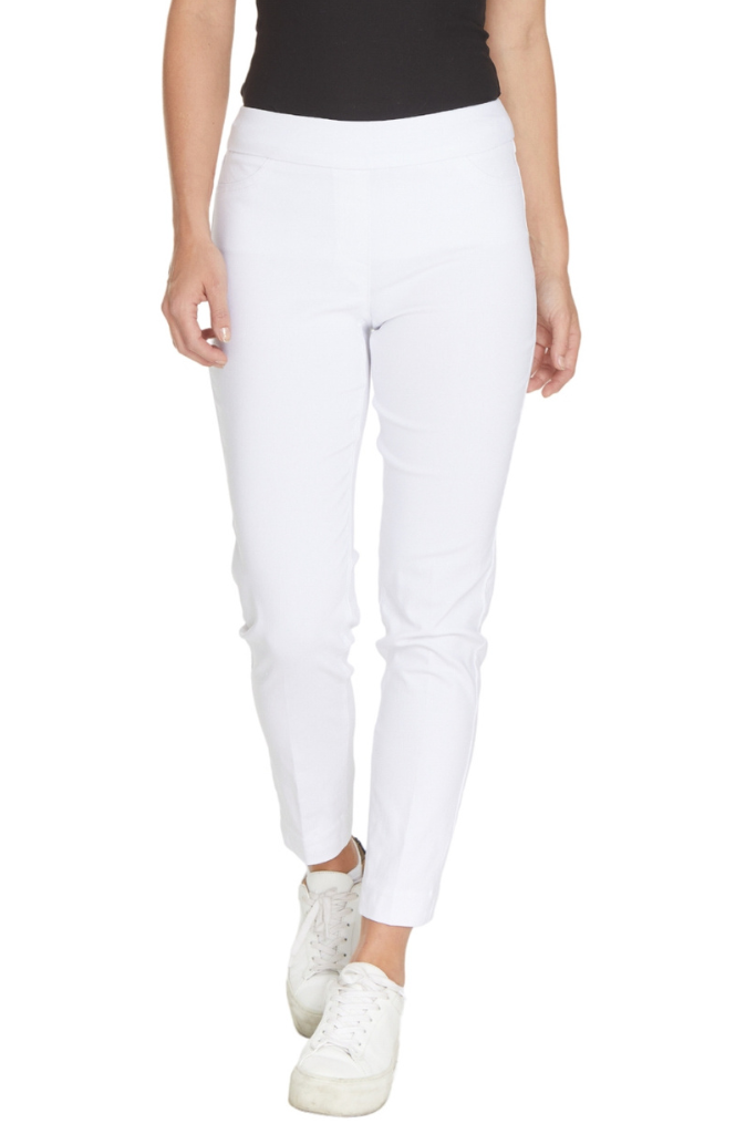White Pull On Ankle Pant with Back Pockets – Slimsation By Multiples