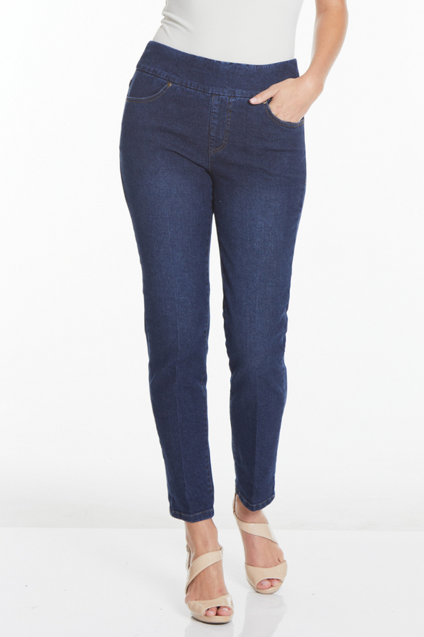 Pull-On Ankle Jean with Front and Back Pockets - Midnight Indigo
