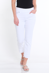 Triple Fringe Hem Jean Ankle Pant - White