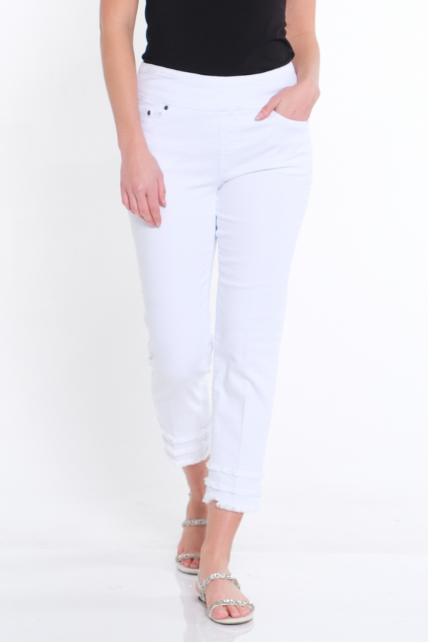 Triple Fringe Hem Jean Ankle Pant - White